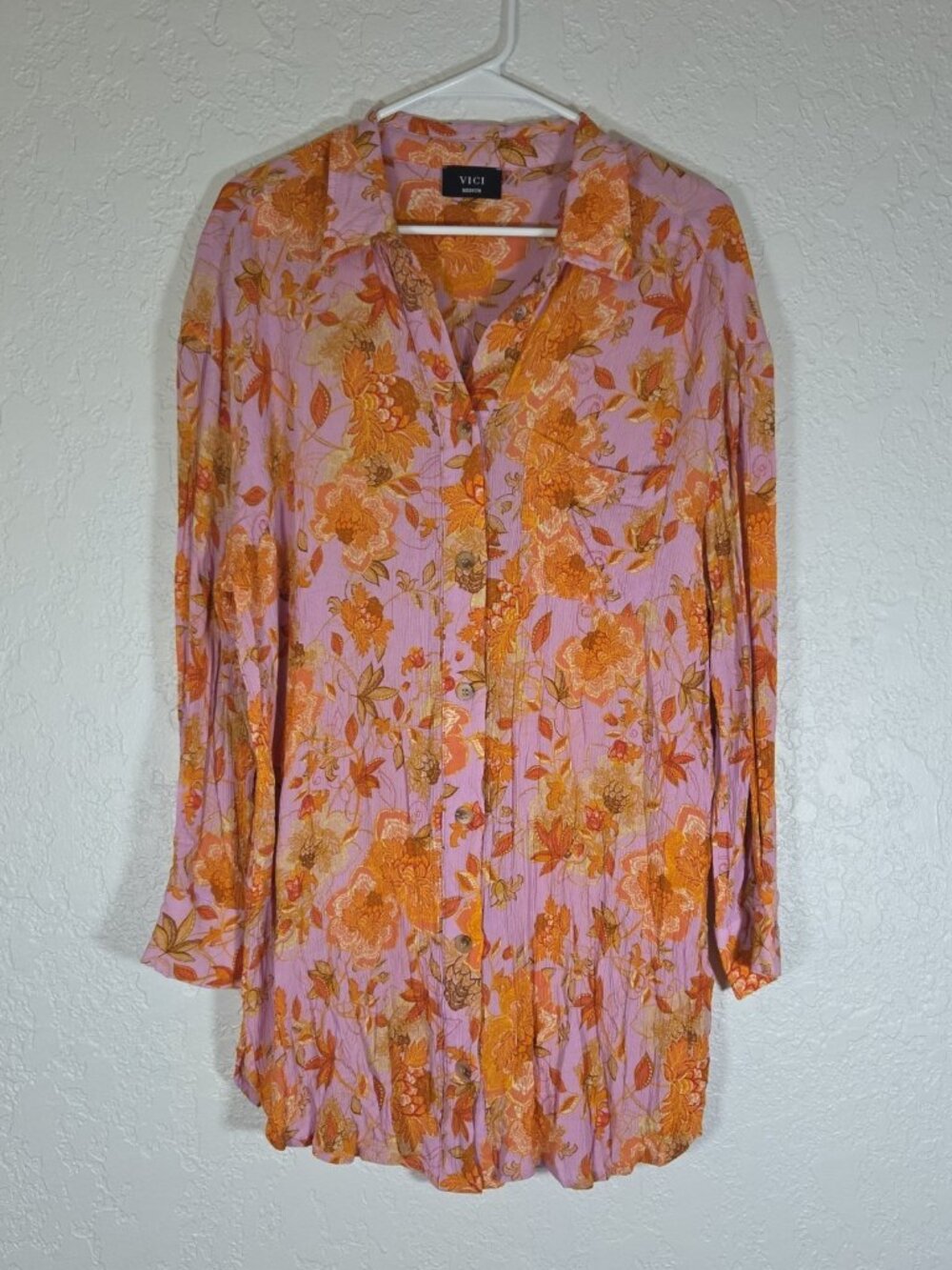 Vici Pink Paisley Floral Button Down Shirt Long Sleeve Top Medium